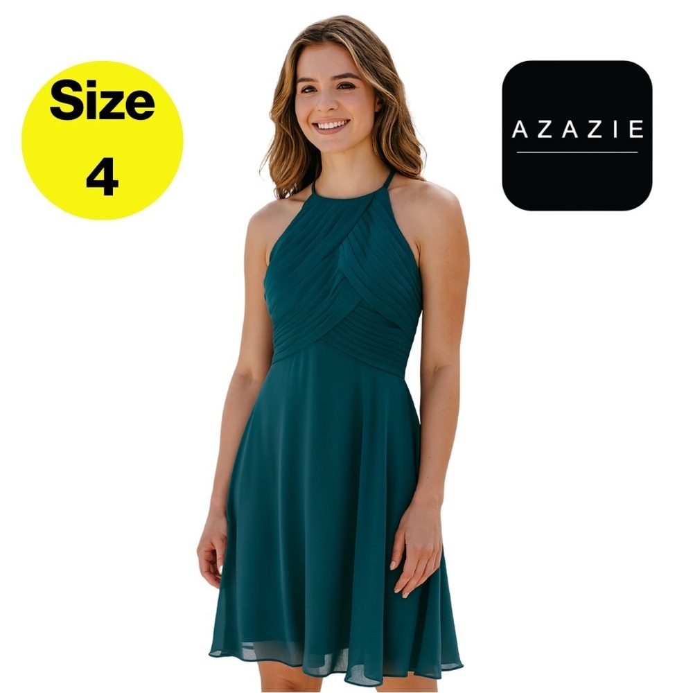 AZAZIE Bridesmaid Elegant Teal Mini Crisscross Chiffon Dress (Womens size 4)